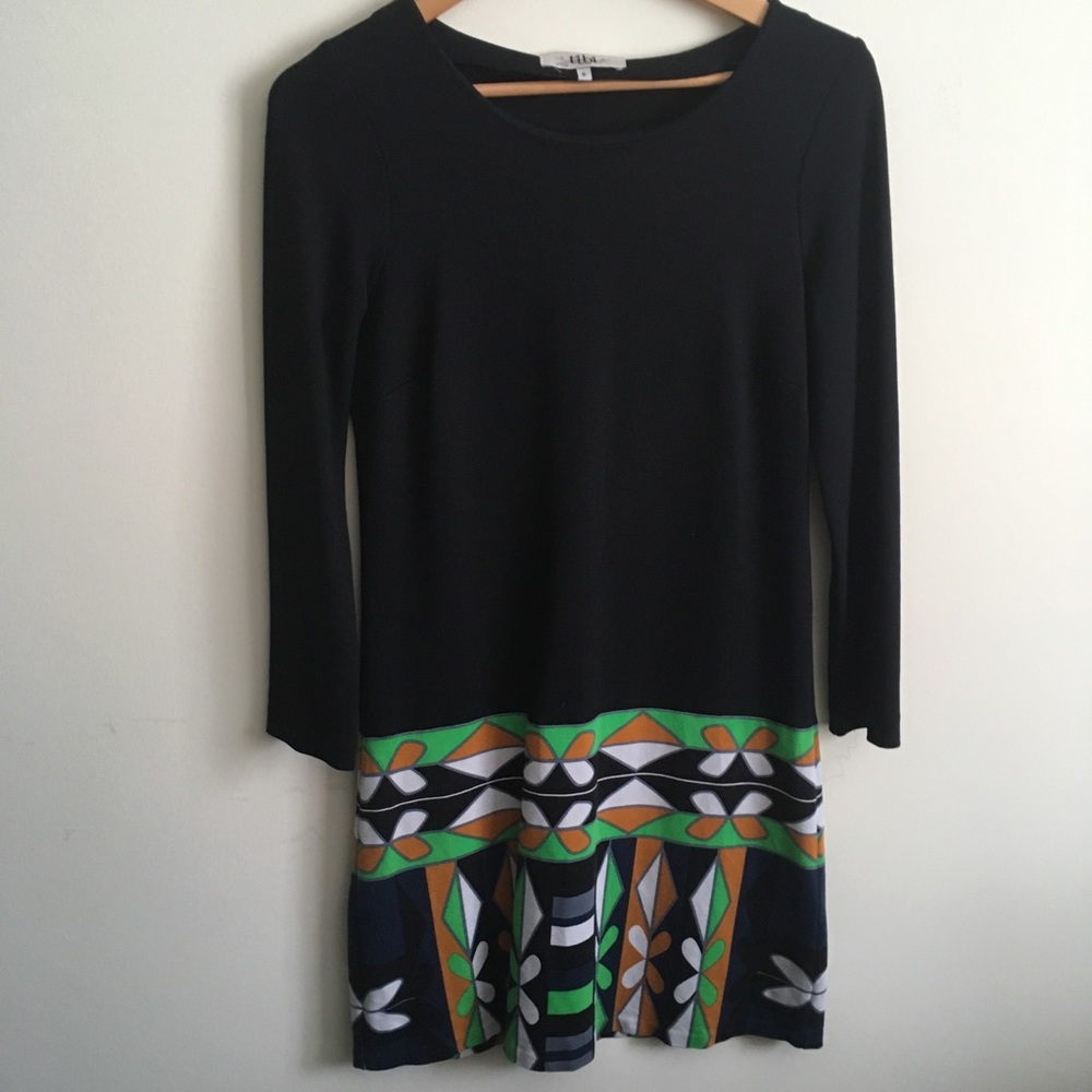 Tibi | Green and Black Long Sleeve Dress Small